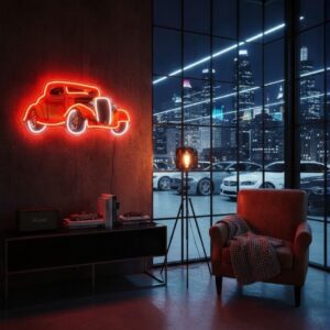 NEON LED UV BASKILI KLASİK TURUNCU ARABA